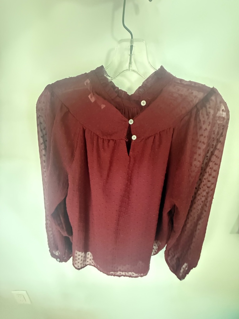 LOFT Burgundy Dot-Texture Long-Sleeve Blouse